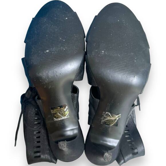 Nine West Black Leather Open Toe Lace Up Heels Ankle Bootie Women’s Size 8 - Picture 7 of 9
